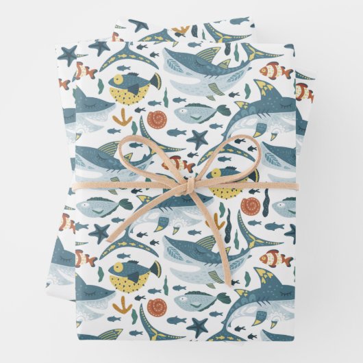 Niedlich Shark First Second Third Birthday Baby Bo Geschenkpapier Set (Beispiel)