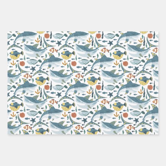 Niedlich Shark First Second Third Birthday Baby Bo Geschenkpapier Set (Vorderseite)