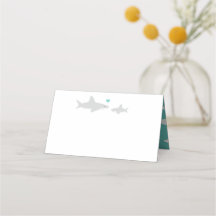 Niedlich Shark Heart Green Baby Dusche Platzkarte