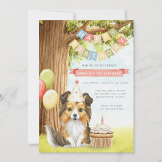 Niedlich Sheltie Hund Geburtstagsparty Einladung