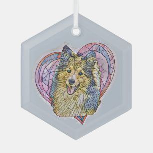 Niedlich Sheltie Hund Mama Lover Herz Ornament Aus Glas