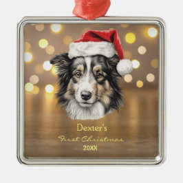 Niedlich Shetland Schäfer Welpe Hund Weihnachtsman Ornament Aus Metall