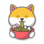 Niedlich Shiba Inu Eating Ramen Noodle Aufkleber (Vorderseite)