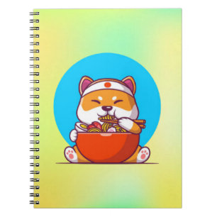 Niedlich Shiba Inu Eating Ramen Noodle Cartoon-230 Notizblock