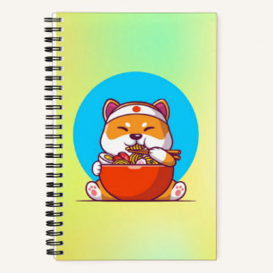 Niedlich Shiba Inu Eating Ramen Noodle Cartoon-230 Notizblock