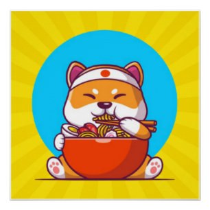 Niedlich Shiba Inu Eating Ramen Noodle Cartoon-230 Poster