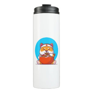 Niedlich Shiba Inu Eating Ramen Noodle Cartoon-230 Thermosbecher