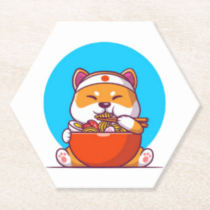 Niedlich Shiba Inu Eating Ramen Noodle Cartoon-230 Untersetzer