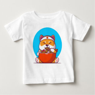 Niedlich Shiba Inu Eating Ramen Noodle Cartoon Baby T-shirt