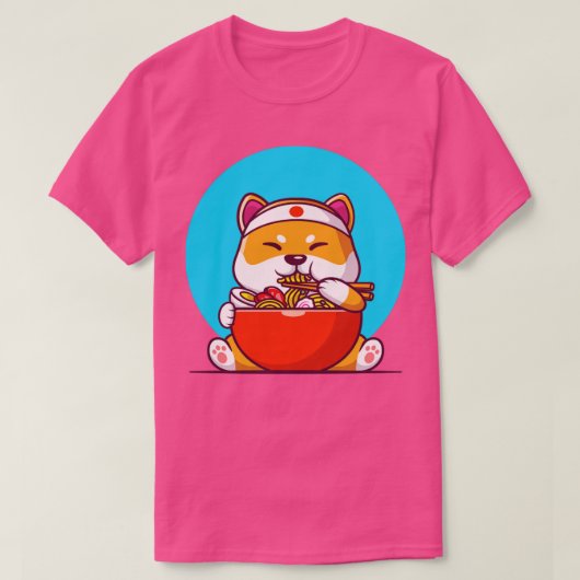 Niedlich Shiba Inu Eating Ramen Noodle T-Shirt (Design vorne)