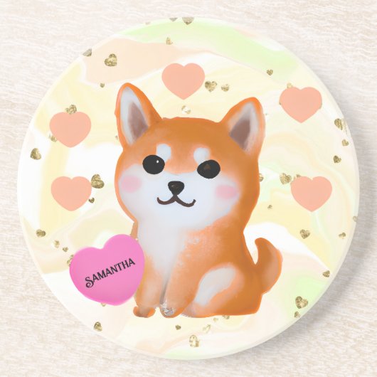 Niedlich Shiba Inu Hearts | Für Hunde Getränkeuntersetzer (Vorne)