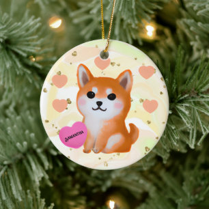 Niedlich Shiba Inu Hearts Für Hunde Keramik Ornament