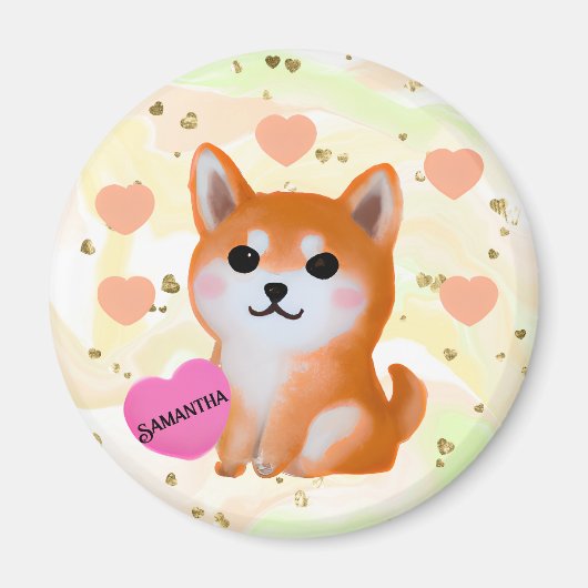 Niedlich Shiba Inu Hearts | Für Hunde Magnet (Vorne)