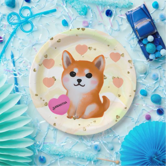 Niedlich Shiba Inu Hearts | Für Hunde Pappteller (Party)