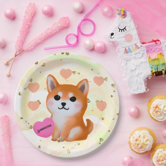 Niedlich Shiba Inu Hearts | Für Hunde Pappteller (Party)
