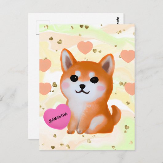Niedlich Shiba Inu Hearts | Für Hunde Postkarte (Vorne/Hinten)