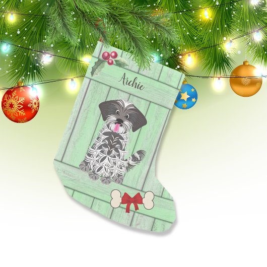 Niedlich Shih Tzu Boy Green Wood Monogram Kleiner Weihnachtsstrumpf