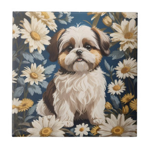 Niedlich Shih Tzu Dog White Daisy Blume Fliese