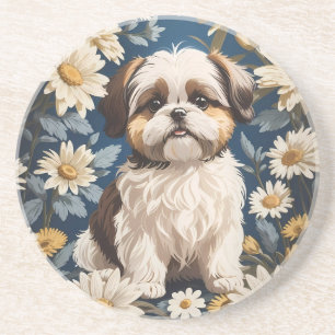 Niedlich Shih Tzu Dog White Daisy Blume Getränkeuntersetzer