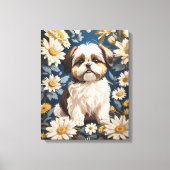 Niedlich Shih Tzu Dog White Daisy Blume Leinwanddruck (Vorderseite)