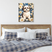 Niedlich Shih Tzu Dog White Daisy Blume Leinwanddruck (Insitu (Schlafzimmer))
