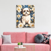 Niedlich Shih Tzu Dog White Daisy Blume Leinwanddruck (Insitu (Wohnzimmer))
