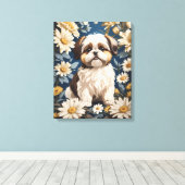 Niedlich Shih Tzu Dog White Daisy Blume Leinwanddruck (Insitu (Holzboden))