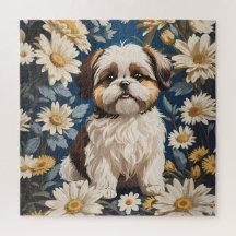 Niedlich Shih Tzu Dog White Daisy Blume