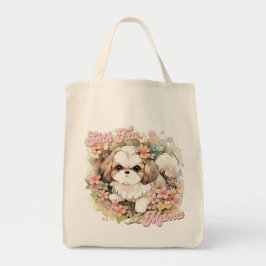 Niedlich Shih Tzu Mama Dog Lover Funny Retro Flora Tragetasche