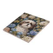 Niedlich Shih Tzu Puppy Blue Hydrangea Blume Fliese (Seite)