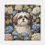 Niedlich Shih Tzu Puppy Blue Hydrangea Blume Magnet (Vorne)