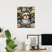 Niedlich Shih Tzu Puppy Blue Hydrangea Blume Poster (Heimbüro)