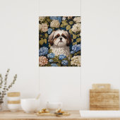Niedlich Shih Tzu Puppy Blue Hydrangea Blume Poster (Küche)