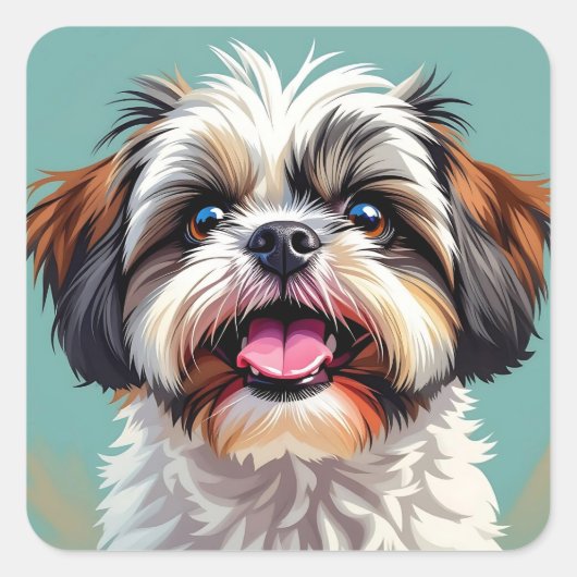 Niedlich Shih Tzu Puppy Dog Quadratischer Aufkleber (Vorderseite)