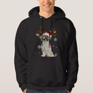 Niedlich Shih Tzu Weihnachts-Rentierleuchten Hoodie