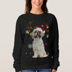 Niedlich Shih Tzu Weihnachts-Rentierleuchten Sweatshirt