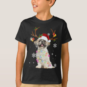 Niedlich Shih Tzu Weihnachts-Rentierleuchten T-Shirt