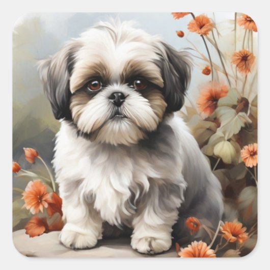 Niedlich Shih tzu Welpenstift Quadratischer Aufkleber (Vorderseite)