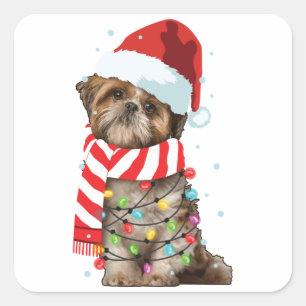 Niedlich Shitzu Dog Lover Funny Xmas Weihnachtsges Quadratischer Aufkleber