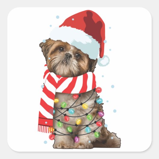 Niedlich Shitzu Dog Lover Funny Xmas Weihnachtsges Quadratischer Aufkleber (Vorderseite)
