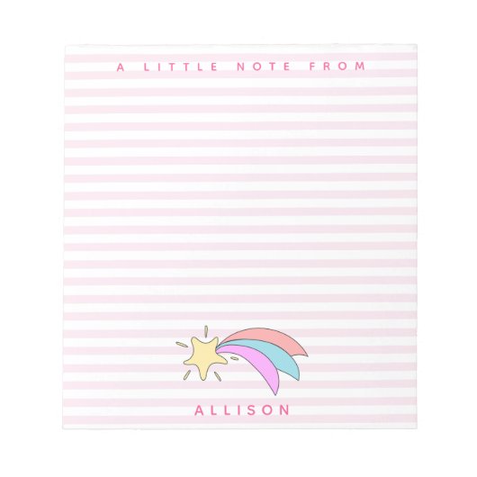 Niedlich Shooting Star - Pink Striped Girls Notizblock (Vorderseite)