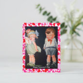 Niedlich & Shy Boy & Girl Vintag Valentine (Kopie) Postkarte (Stehend Vorderseite)