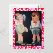 Niedlich & Shy Boy & Girl Vintag Valentine (Kopie) Postkarte (Vorne/Hinten)