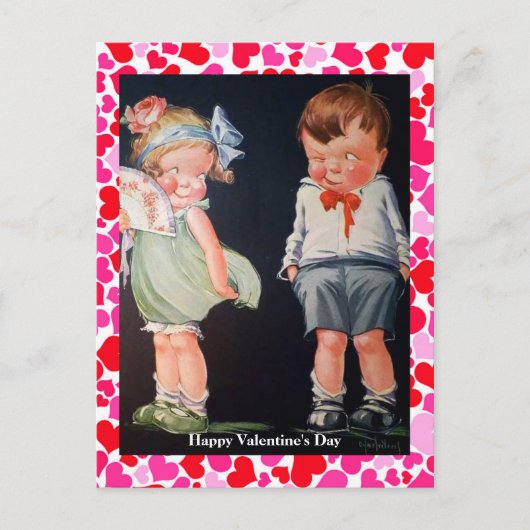 Niedlich & Shy Boy & Girl Vintag Valentine (Kopie) Postkarte (Vorderseite)