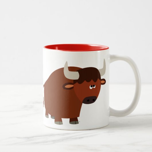 Niedlich Shy Cartoon Bull Tasse (Rechts)