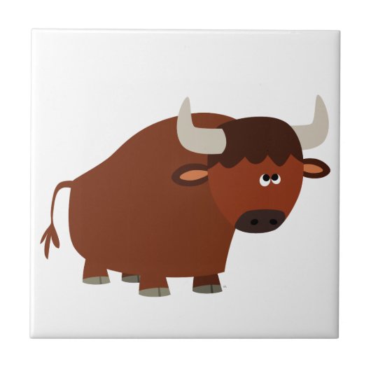 Niedlich Shy Cartoon Bull Tile Fliese (Vorderseite)