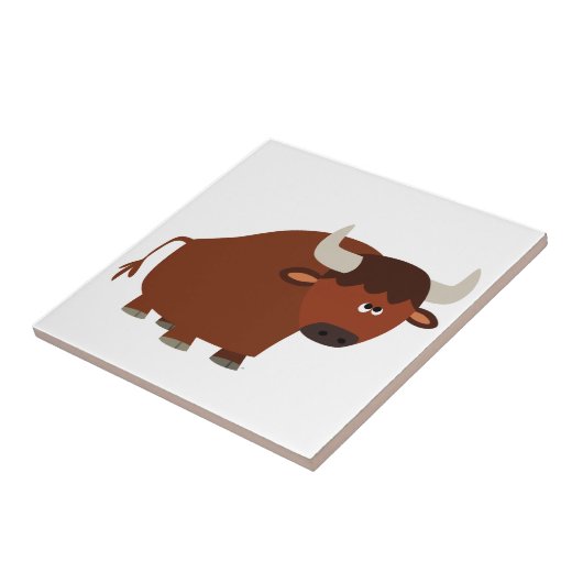 Niedlich Shy Cartoon Bull Tile Fliese (Seite)