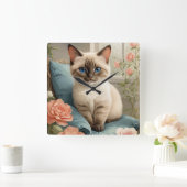 Niedlich Siamese Kitten Quadratische Wanduhr (Zuhause)