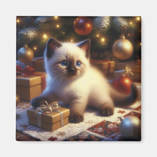 Niedlich Siamese Kitten Weihnachten Magnet (Vorne)