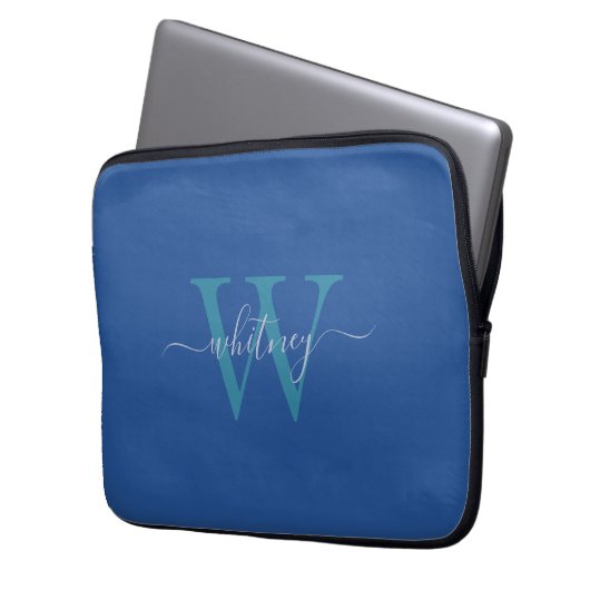 Niedlich Simple Blue Monogram Cursive Name & Initi Laptopschutzhülle (Vorderseite Links)